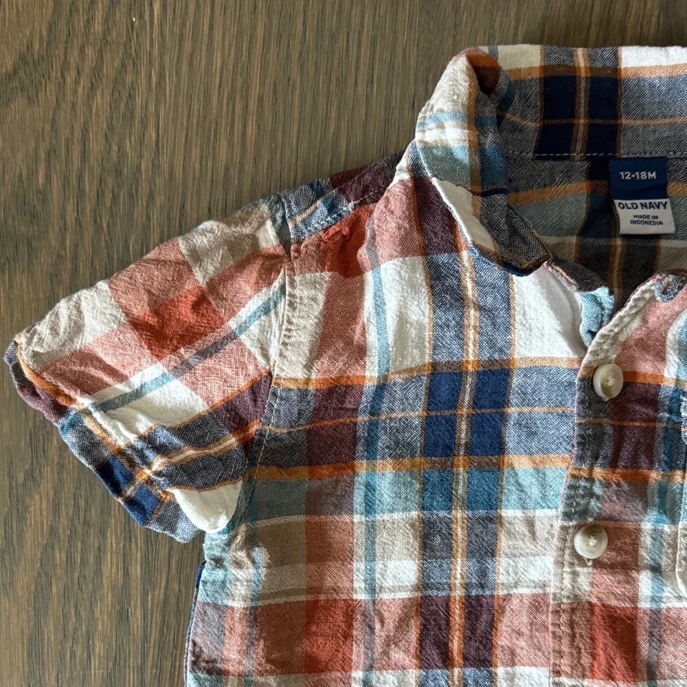 Old Navy Workwear-Pocket Linen-Blend Plaid Shirt | 12-18M